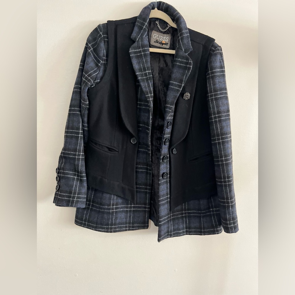 Guess Los Angeles Plaid Pea Coat Jacket